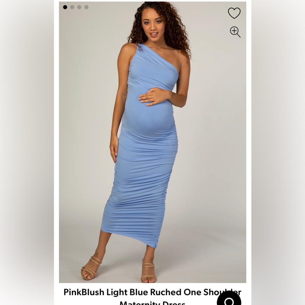 PinkBlush Light Blue Ruched One Shoulder Maternity Dress
